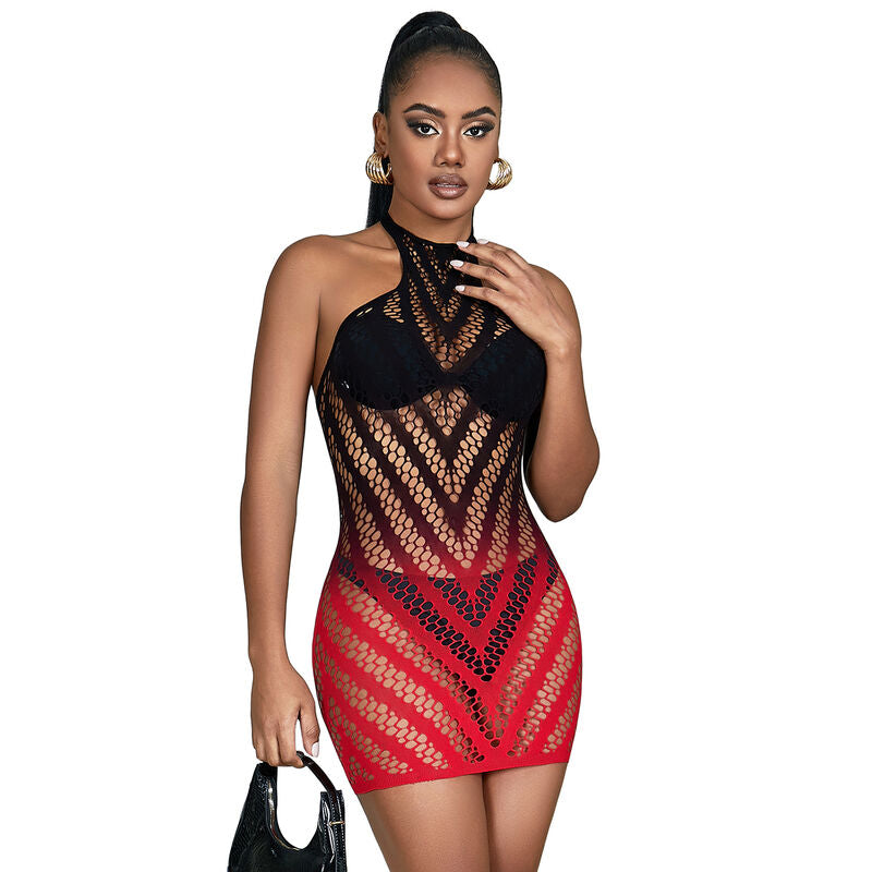 SUBBLIME - 952242 VESTIDO EM REDE ELÁSTICA DEGRADÉ VERMELHO E PRETO TAMANHO ÚNICO