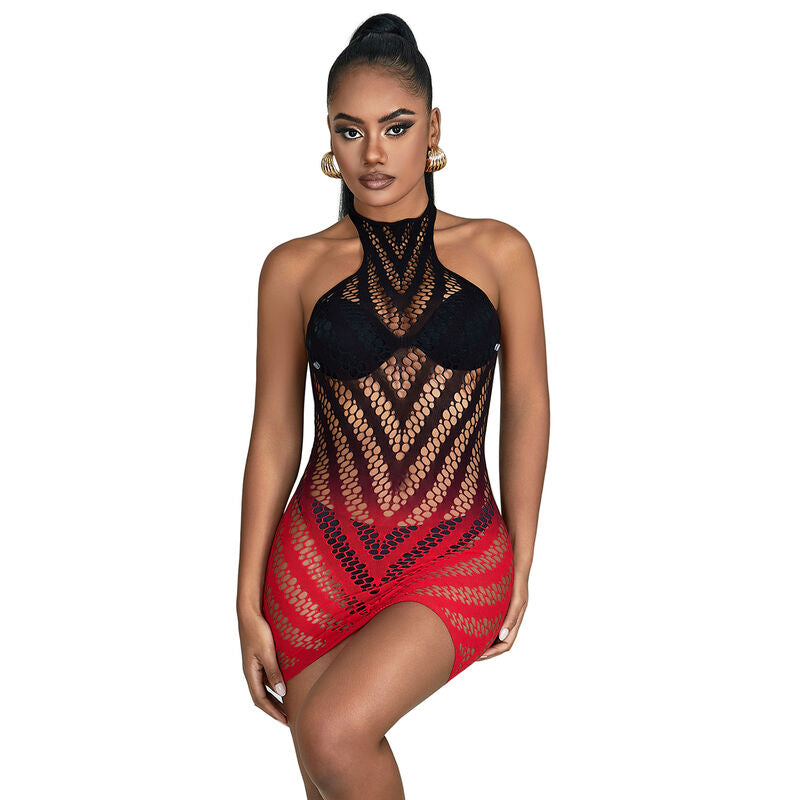 SUBBLIME - 952242 VESTIDO EM REDE ELÁSTICA DEGRADÉ VERMELHO E PRETO TAMANHO ÚNICO