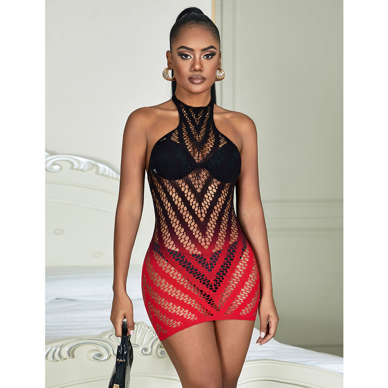 SUBBLIME - 952242 VESTIDO EM REDE ELÁSTICA DEGRADÉ VERMELHO E PRETO TAMANHO ÚNICO
