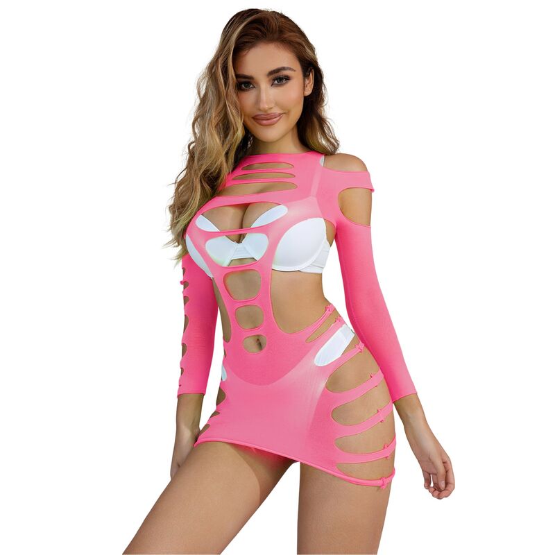 Sublime - 952273 Vestido Manga Larga Com Rede Elástica Rosa Tamanho Único