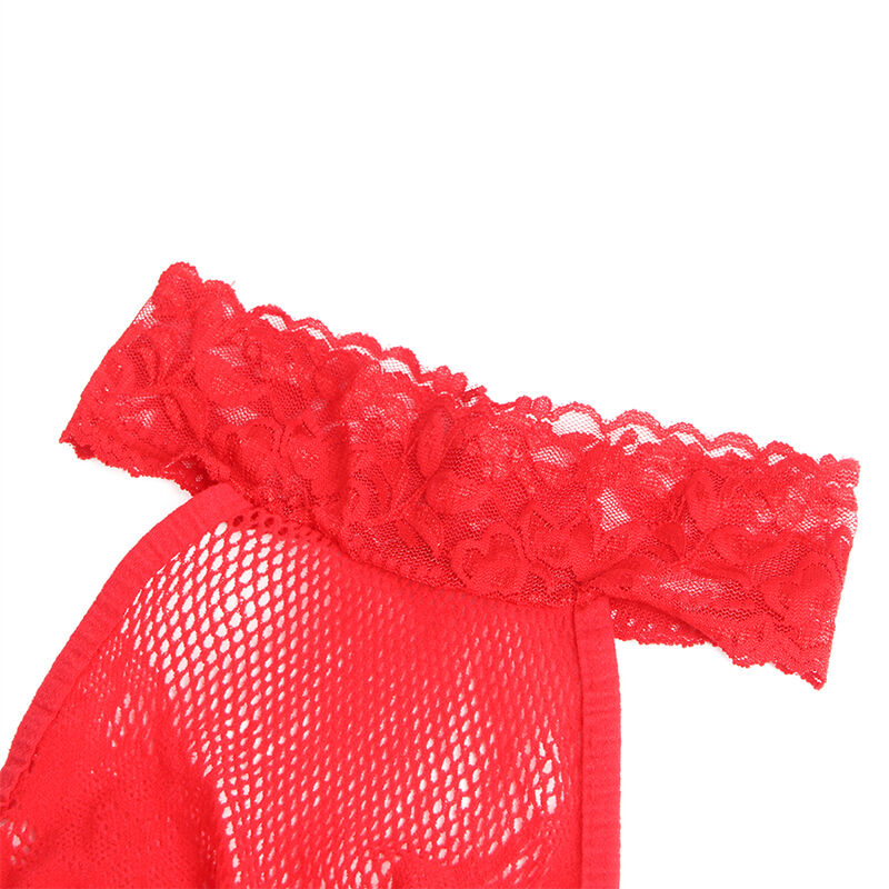 SUBBLIME - 952372 BODYSTOCKING ABERTO ENTREPERNAS EM REDE E RENDA COM GOLA ALTA VERMELHO TAMANHO ÚNICO