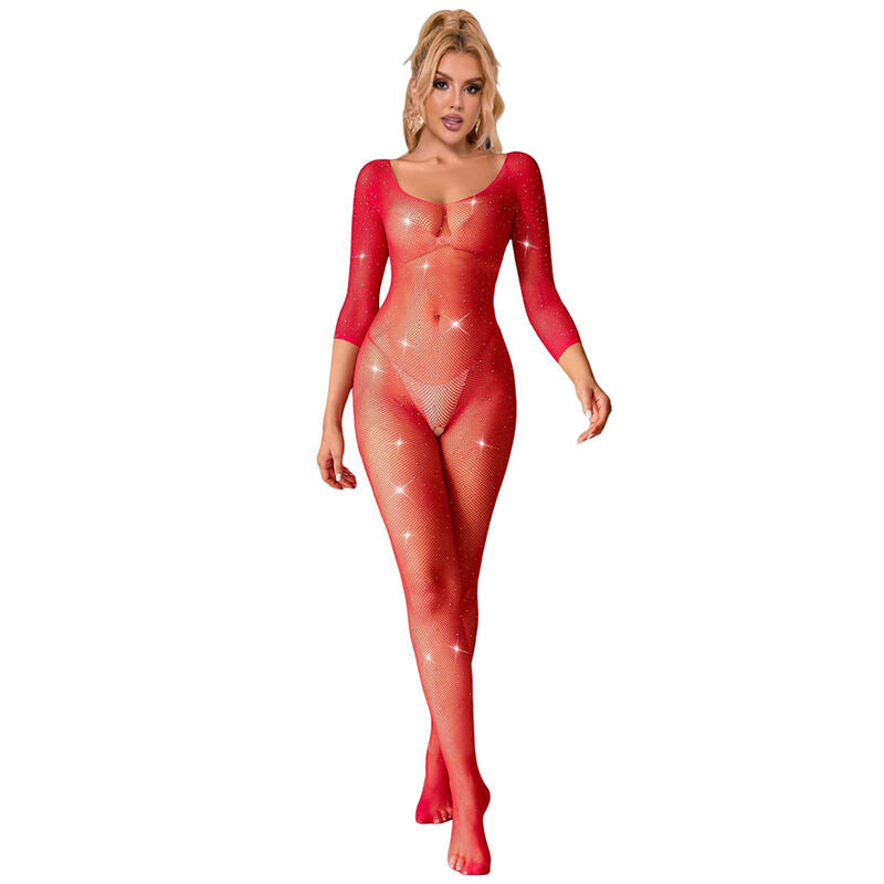 SUBBLIME - 952419 BODYSTOCKING DE REDE COM DIAMANTES MANGA LONGA VERMELHO XS/M