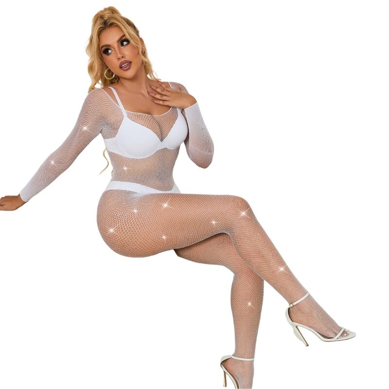 SUBBLIME - 952396 BODYSTOCKING EM REDE COM BRILHOS MANGA COMPRIDA BRANCO TAMANHO ÚNICO
