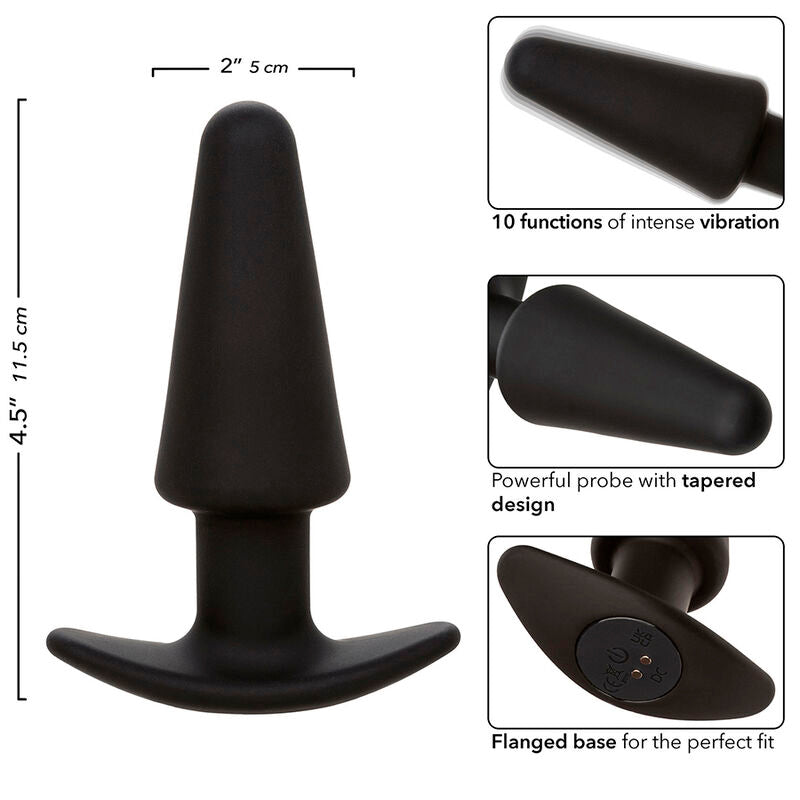 CALEXOTICS - ROCK BOTTOM PLUG ANAL CÔNICO 10 VIBRAÇÕES SILICONA PRETO