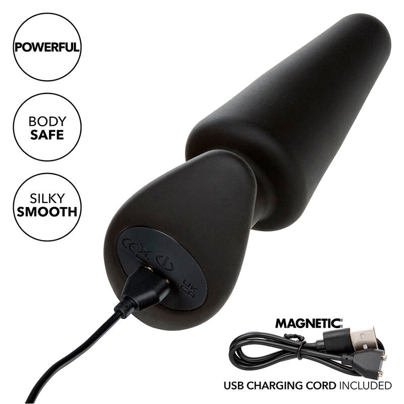 CALEXOTICS - ROCK BOTTOM PLUG ANAL CÔNICO 10 VIBRAÇÕES SILICONA PRETO