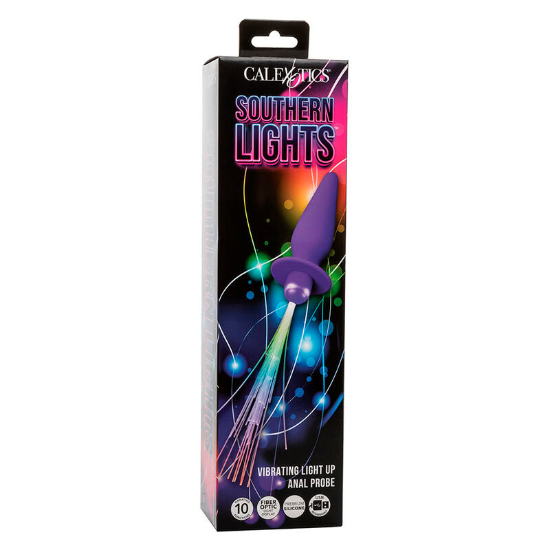 CALEXOTICS - PLUG ANAL ILUMINADO AURORAS DEL SUR 10 VIBRAÇÕES SILICONA ROXO