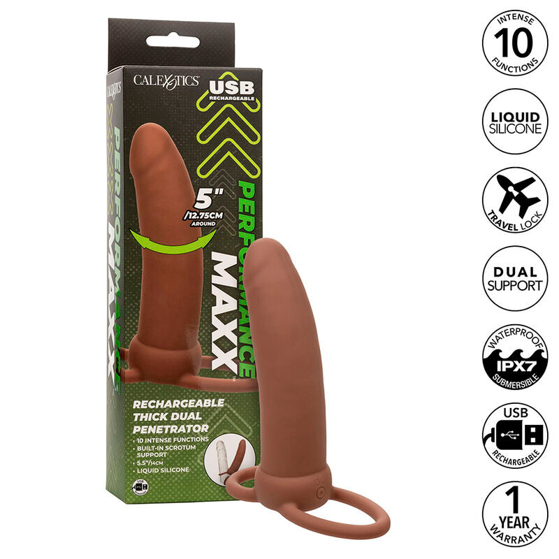 CALEXOTICS - MAXX GRUESO DUAL PENETRADOR 10 VIBRAÇÕES MARROM