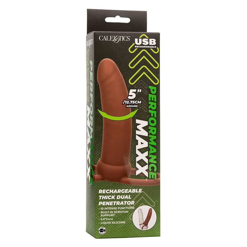 CALEXOTICS - MAXX GRUESO DUAL PENETRADOR 10 VIBRAÇÕES MARROM