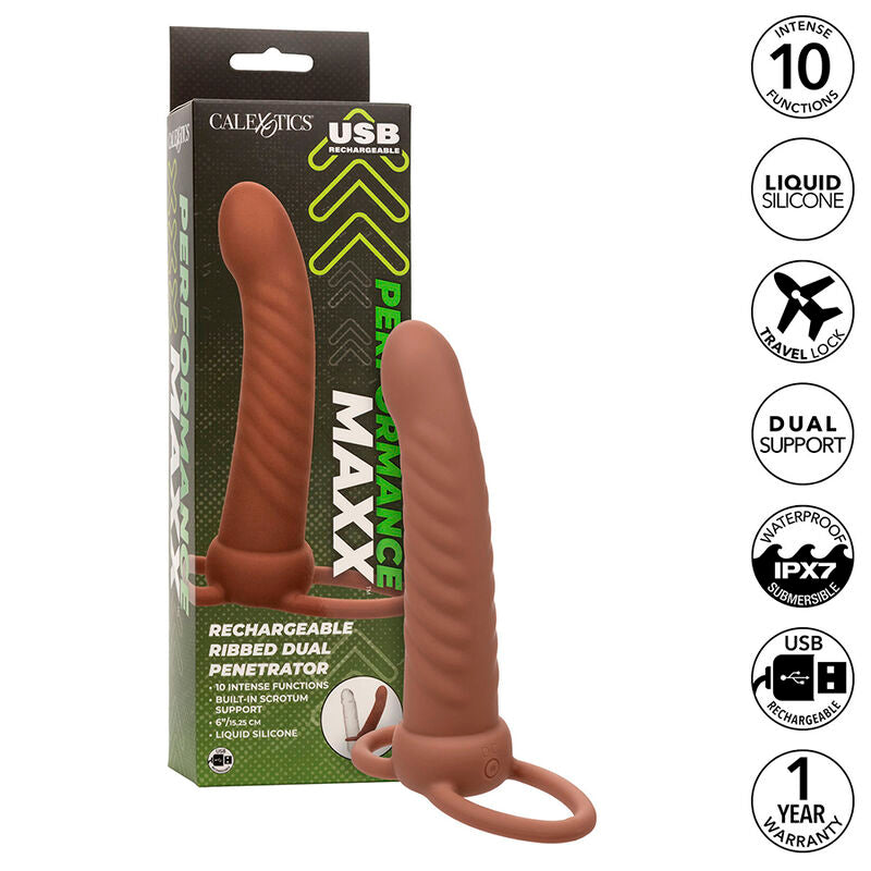 Calexotics - Maxx Ribbed Dual Penetrator 10 Vibraciones Marrom
