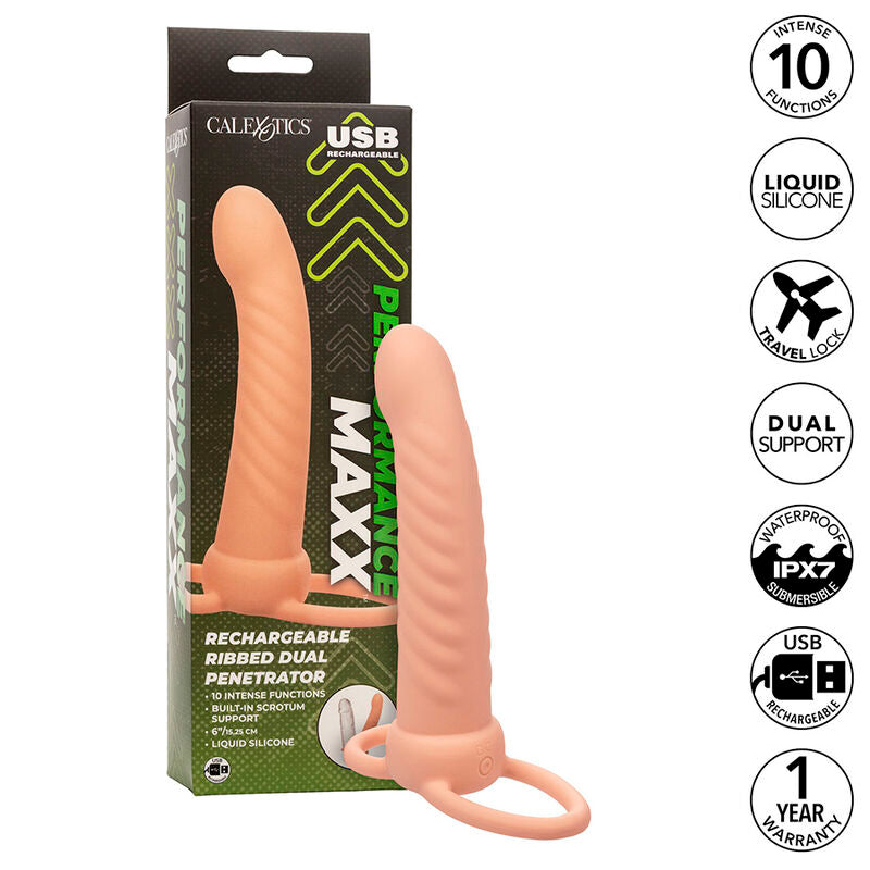 Calexotics - Maxx Ribbed Dual Penetrator 10 Vibraciones Carne