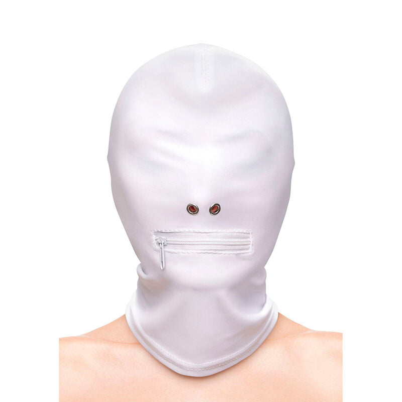 NOVEDADES NS - FETISH E FASHION FECHADO BOCA COM ZÍPER CAPUZ NYLON BRANCO