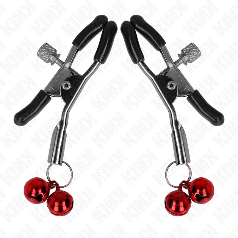 KINK - PINÇAS PARA MAMILOS COM DUPLO GUARDA-SINO VERMELHO 6 CM