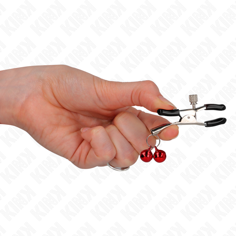 KINK - PINÇAS PARA MAMILOS COM DUPLO GUARDA-SINO VERMELHO 6 CM