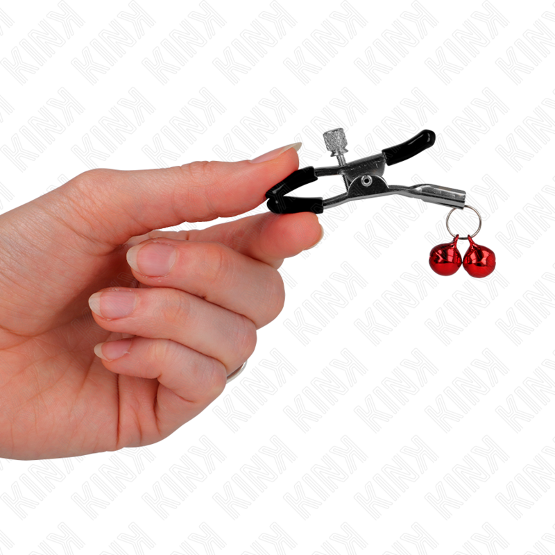 KINK - PINÇAS PARA MAMILOS COM DUPLO GUARDA-SINO VERMELHO 6 CM