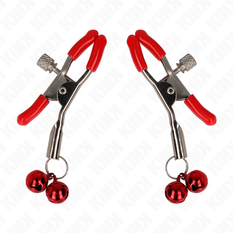 KINK - PINÇAS VERMELHAS PARA MAMILOS COM DUPLO GUARDA-SINO VERMELHO 6 CM