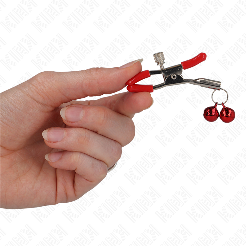 KINK - PINÇAS VERMELHAS PARA MAMILOS COM DUPLO GUARDA-SINO VERMELHO 6 CM