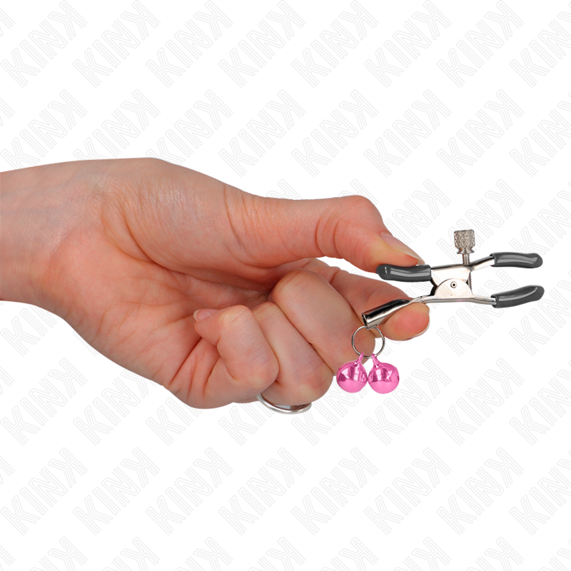KINK - PINÇAS PARA MAMILOS COM DUPLO GUARDA-SINO ROSA 6 CM