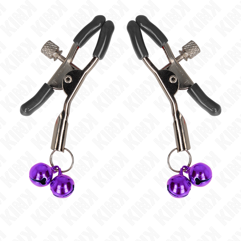 KINK - PINÇAS PARA MAMILOS COM DUPLO GUARDA-SINO VIOLETA 6 CM