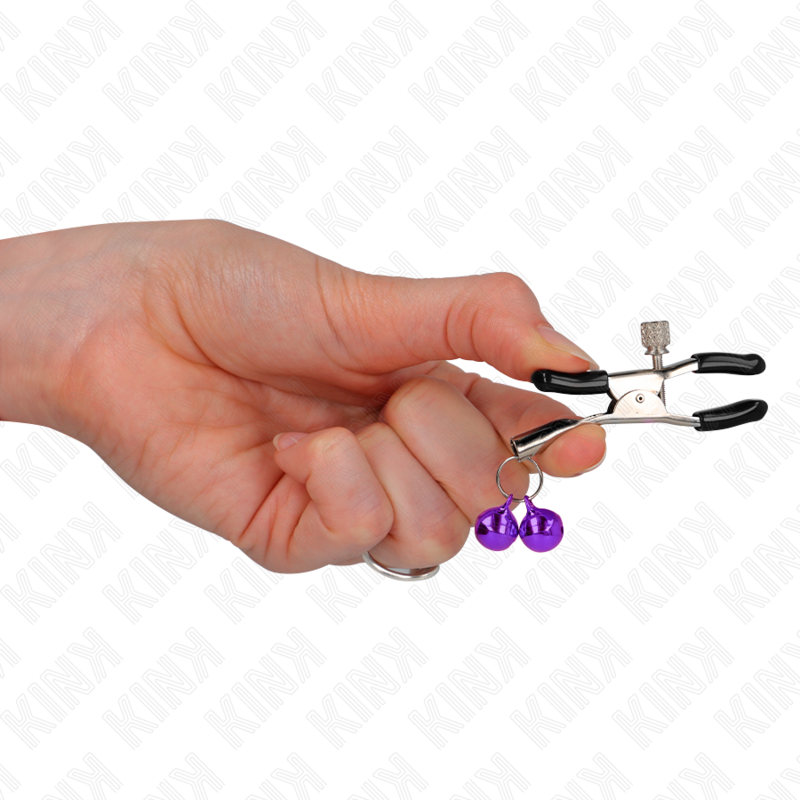 KINK - PINÇAS PARA MAMILOS COM DUPLO GUARDA-SINO VIOLETA 6 CM