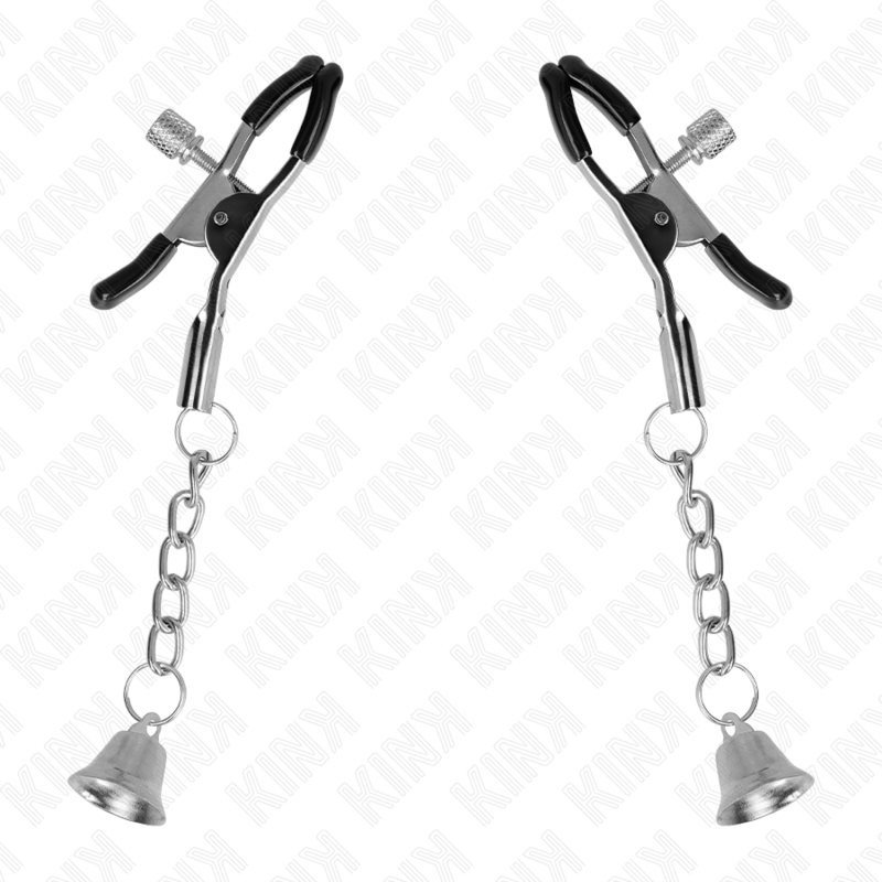 KINK - PINÇAS PARA MAMILOS COM PENDENTE DE SINO PRATEADO 6 CM