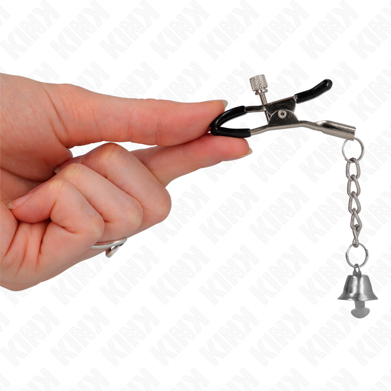 KINK - PINÇAS PARA MAMILOS COM PENDENTE DE SINO PRATEADO 6 CM