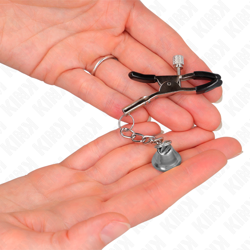 KINK - PINÇAS PARA MAMILOS COM PENDENTE DE SINO PRATEADO 6 CM