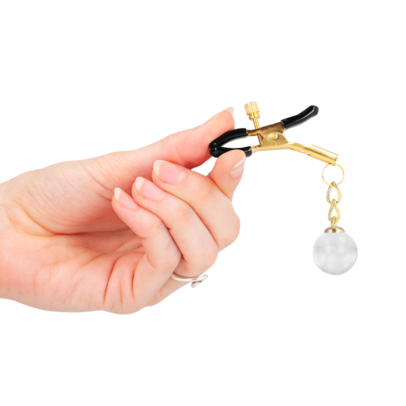 KINK - PINÇAS DOURADAS PARA MAMILOS COM PENDENTE DE VIDRO 6 CM