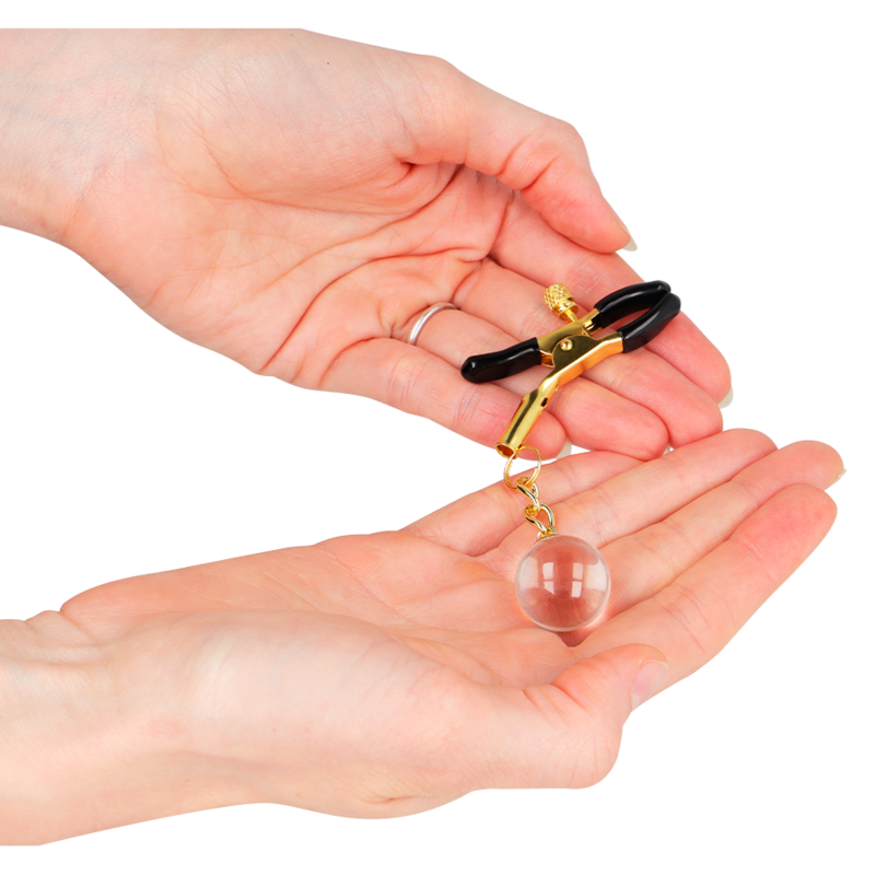 KINK - PINÇAS DOURADAS PARA MAMILOS COM PENDENTE DE VIDRO 6 CM
