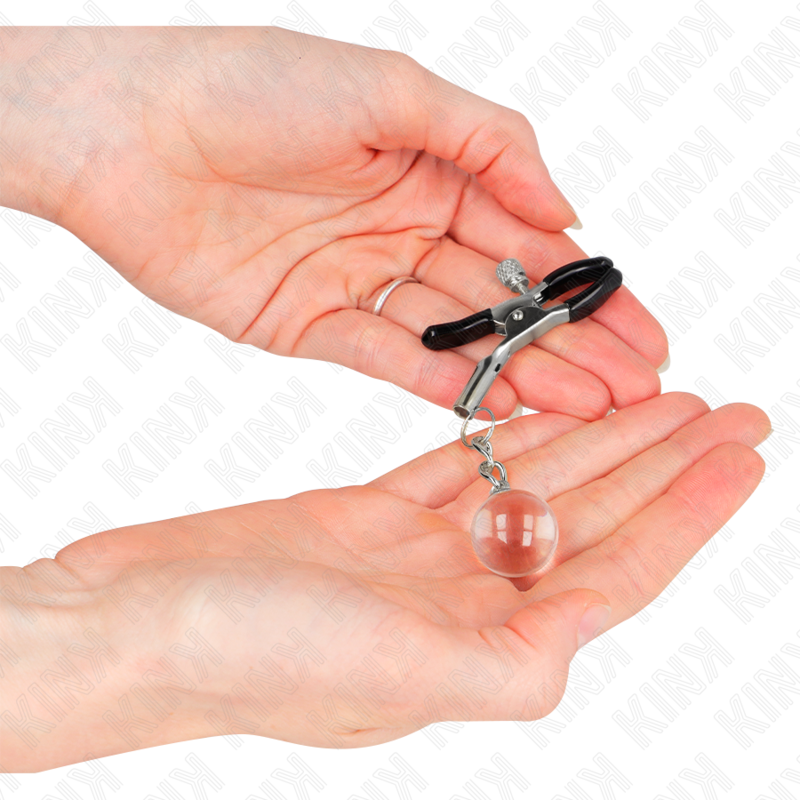 KINK - PINÇAS PRATEADAS PARA MAMILOS COM PENDENTE DE VIDRO 6 CM