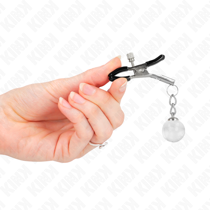 KINK - PINÇAS PRATEADAS PARA MAMILOS COM PENDENTE DE VIDRO 6 CM