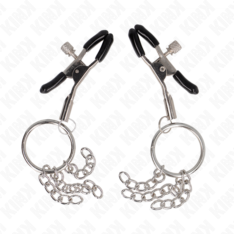 KINK - PINÇAS PARA MAMILOS COM ARGOLA E PEQUENAS CORRENTES PRATEADAS 6 CM