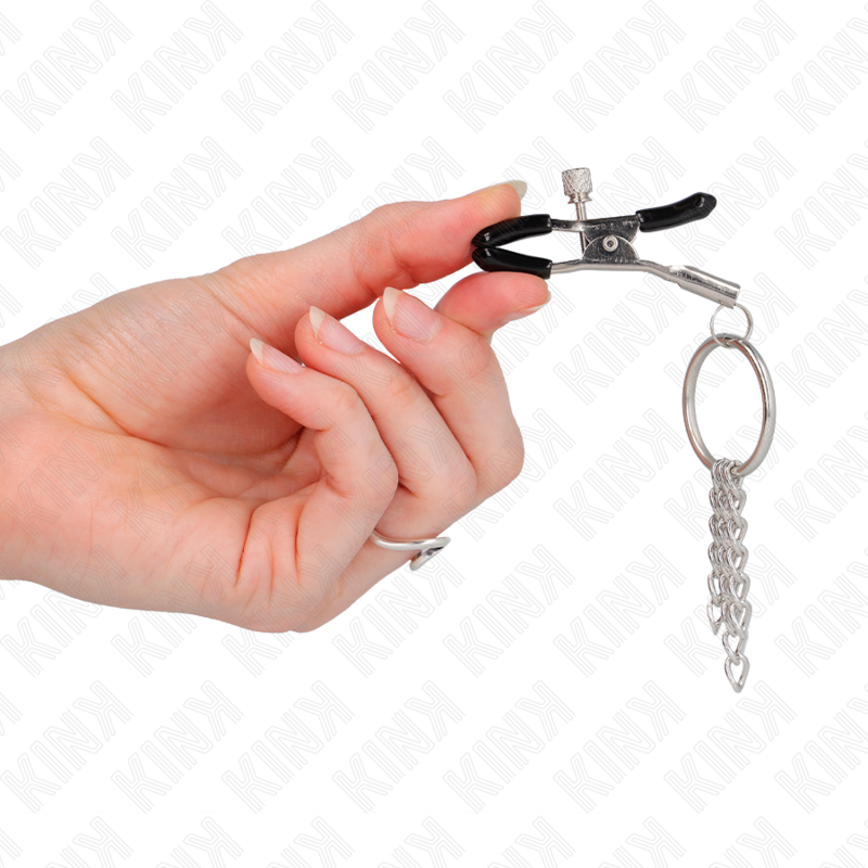 KINK - PINÇAS PARA MAMILOS COM ARGOLA E PEQUENAS CORRENTES PRATEADAS 6 CM