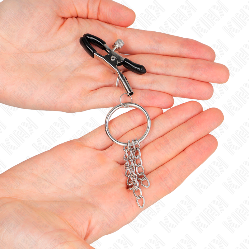 KINK - PINÇAS PARA MAMILOS COM ARGOLA E PEQUENAS CORRENTES PRATEADAS 6 CM
