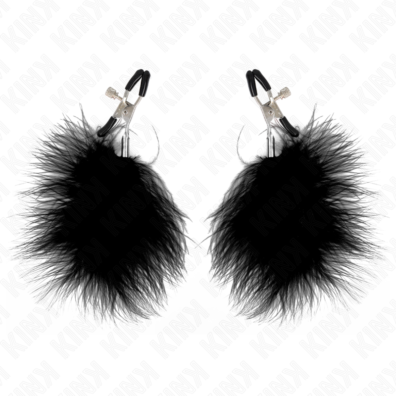 KINK - PINÇAS PARA MAMILOS COM PENA PRETA 7 CM