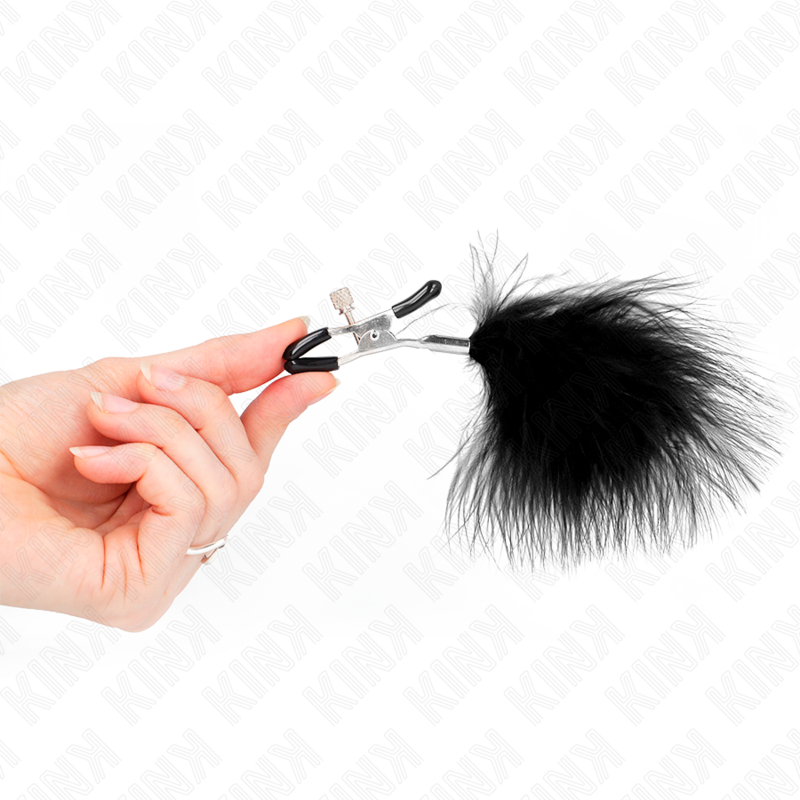 KINK - PINÇAS PARA MAMILOS COM PENA PRETA 7 CM