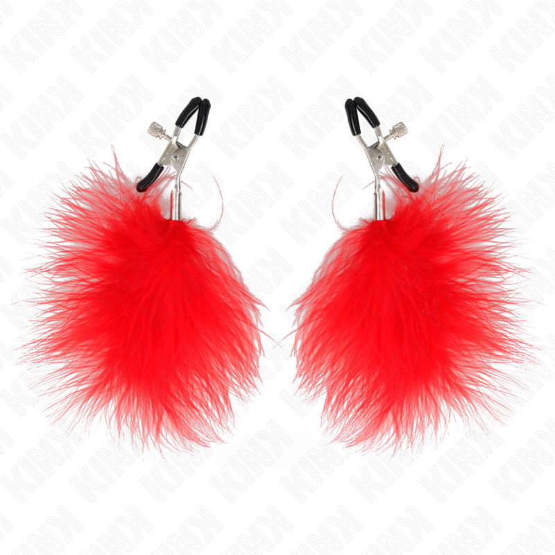 KINK - PINÇAS PARA MAMILOS COM PENA VERMELHA 7 CM