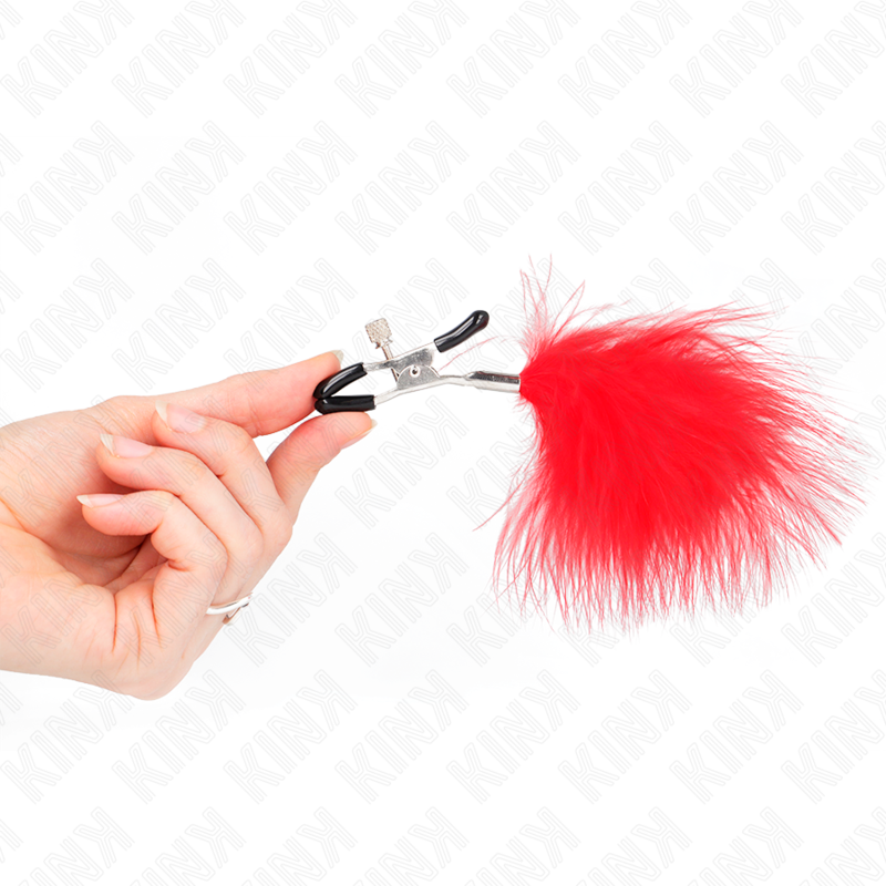 KINK - PINÇAS PARA MAMILOS COM PENA VERMELHA 7 CM