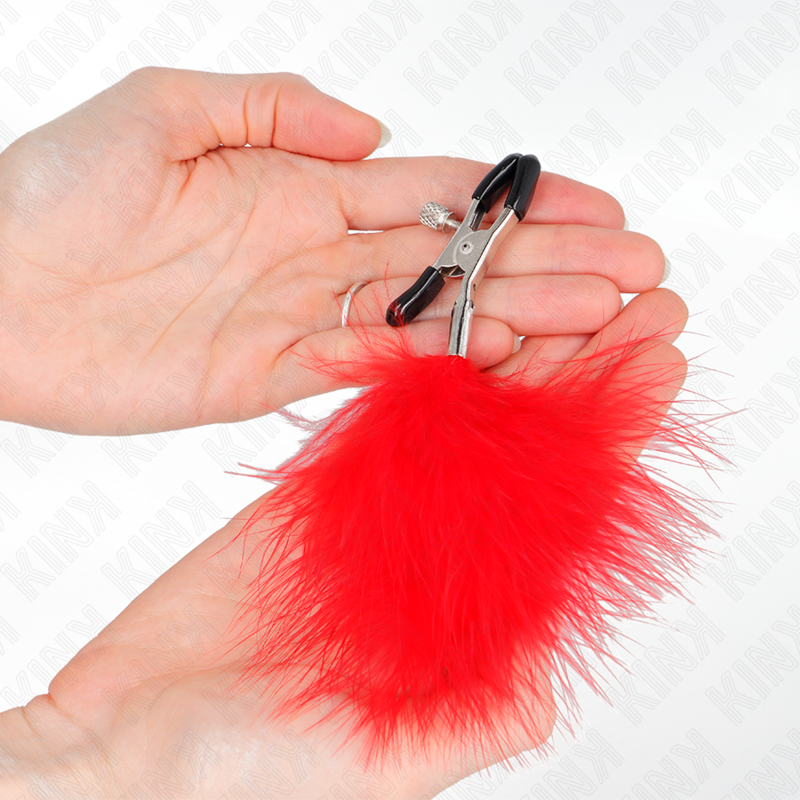 KINK - PINÇAS PARA MAMILOS COM PENA VERMELHA 7 CM