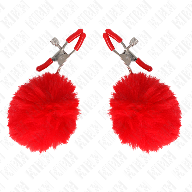 KINK - PINÇAS PARA MAMILOS COM POMPOM VERMELHO 6 CM