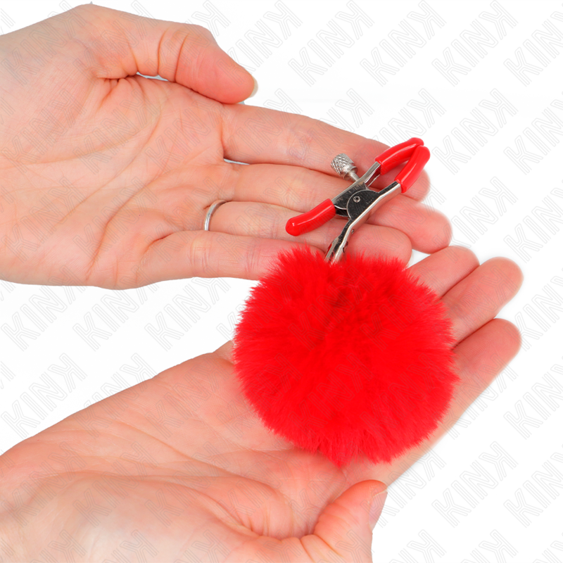 KINK - PINÇAS PARA MAMILOS COM POMPOM VERMELHO 6 CM