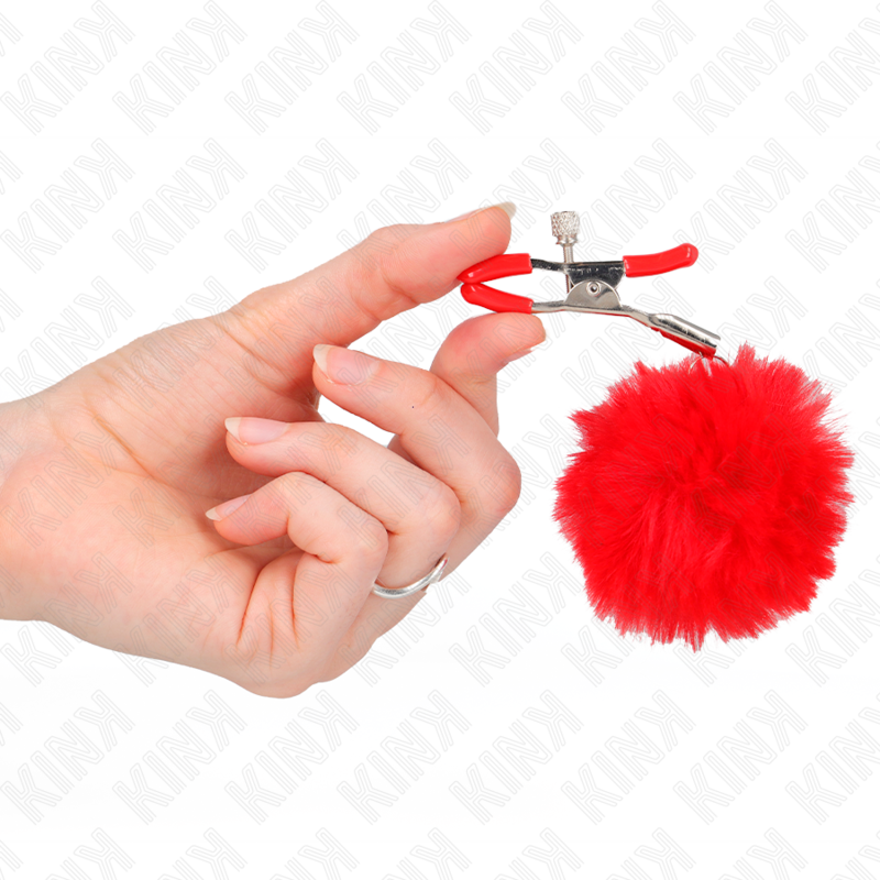 KINK - PINÇAS PARA MAMILOS COM POMPOM VERMELHO 6 CM