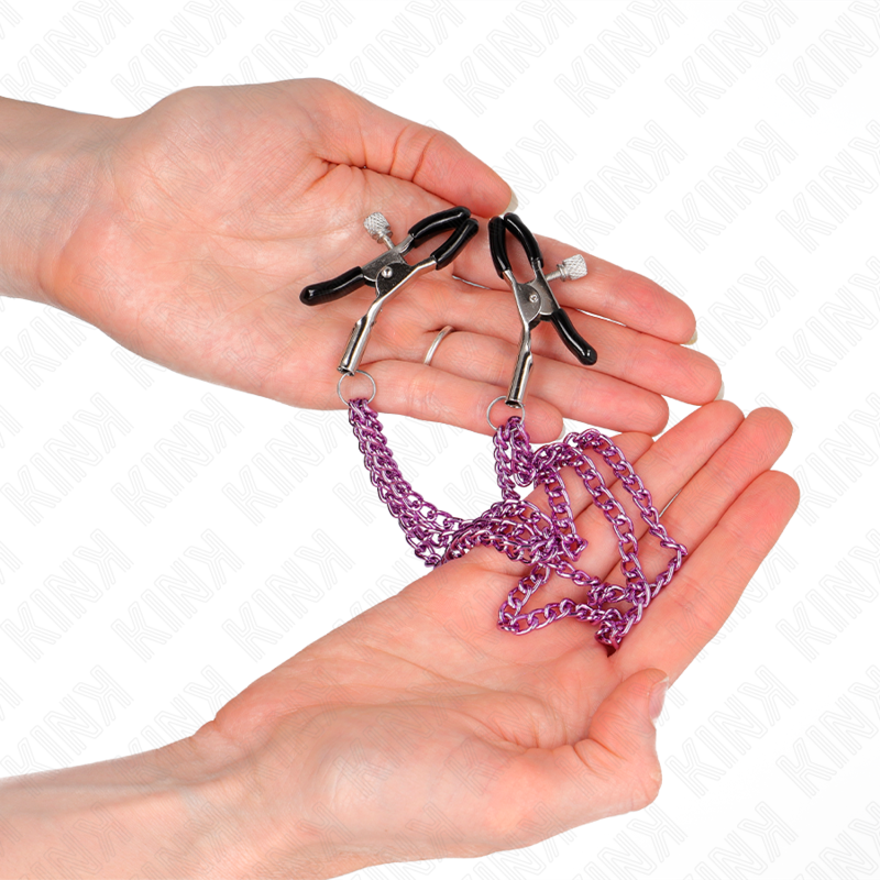 KINK - PINÇAS PARA MAMILOS COM TRIPLA CORRENTE VIOLETA 20/23/28 CM