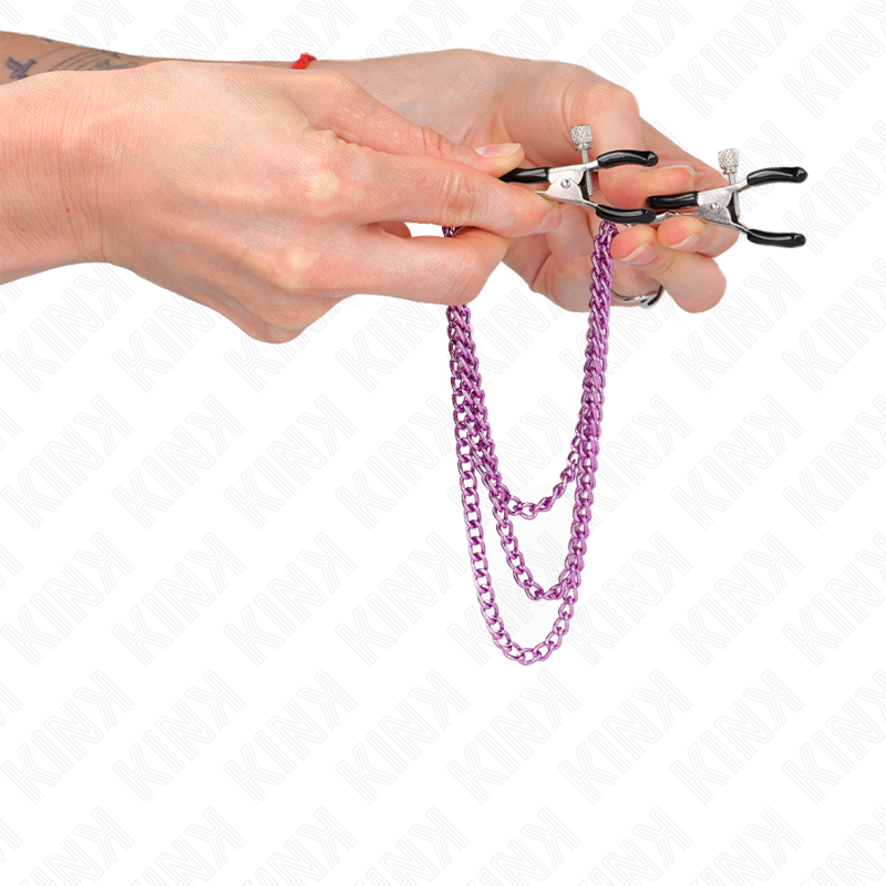 KINK - PINÇAS PARA MAMILOS COM TRIPLA CORRENTE VIOLETA 20/23/28 CM