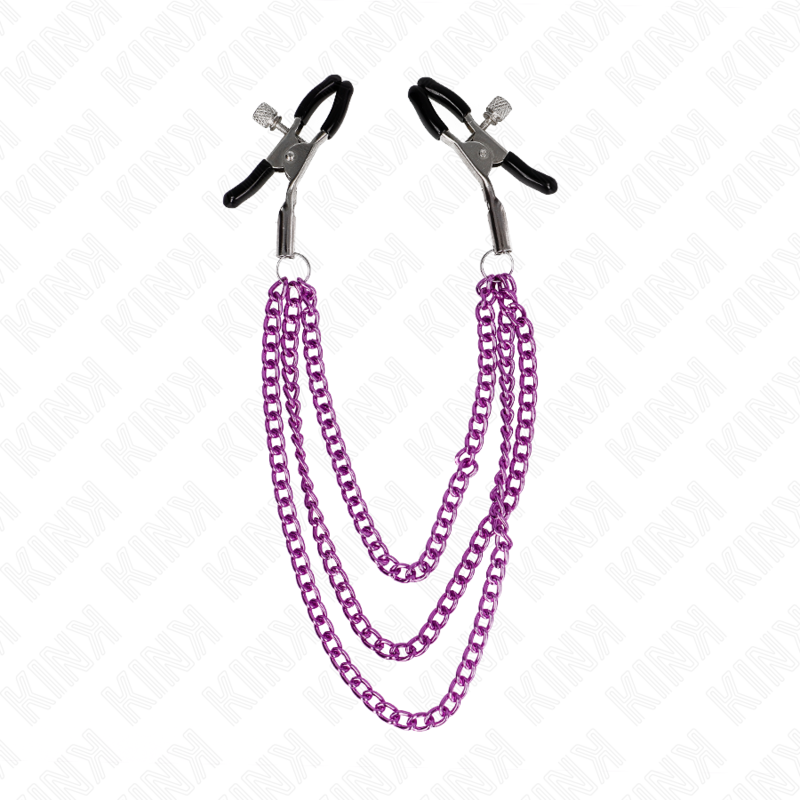 KINK - PINÇAS PARA MAMILOS COM TRIPLA CORRENTE VIOLETA 20/23/28 CM