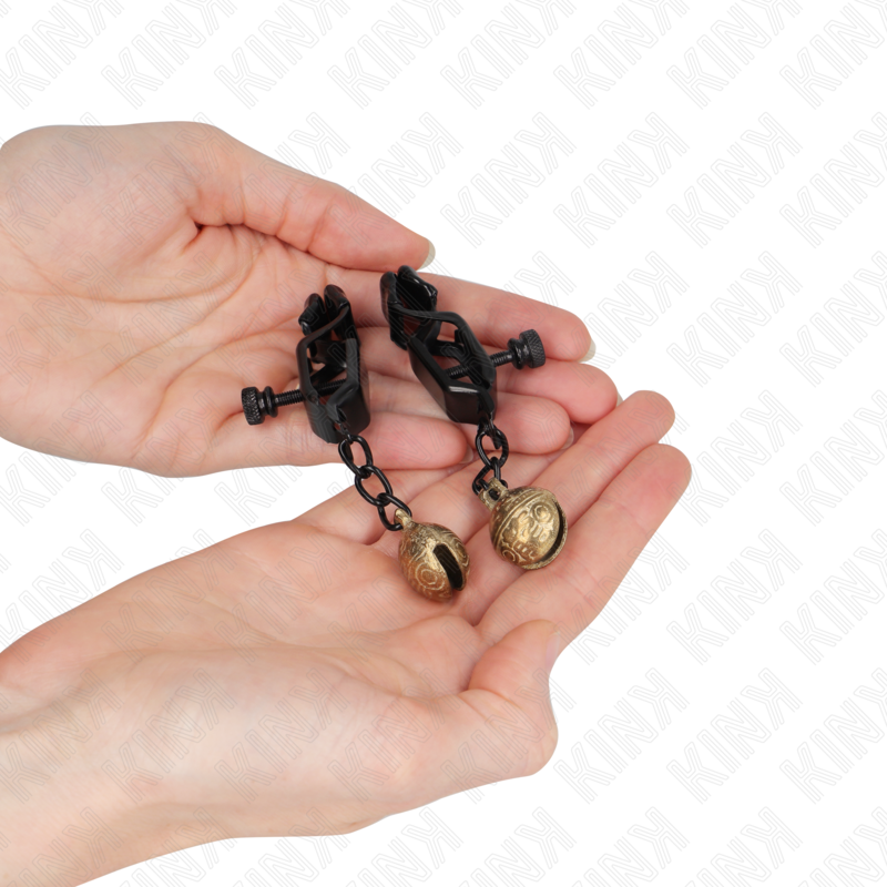 KINK - PINÇAS PLANAS PARA MAMILOS PRETAS COM CASCAVEL 7 CM