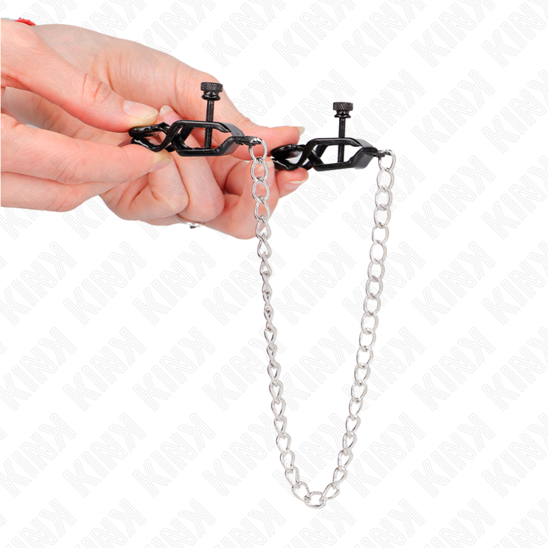 KINK - PINÇAS PLANAS PARA MAMILOS PRETAS COM CORRENTE PRATEADA 30 CM