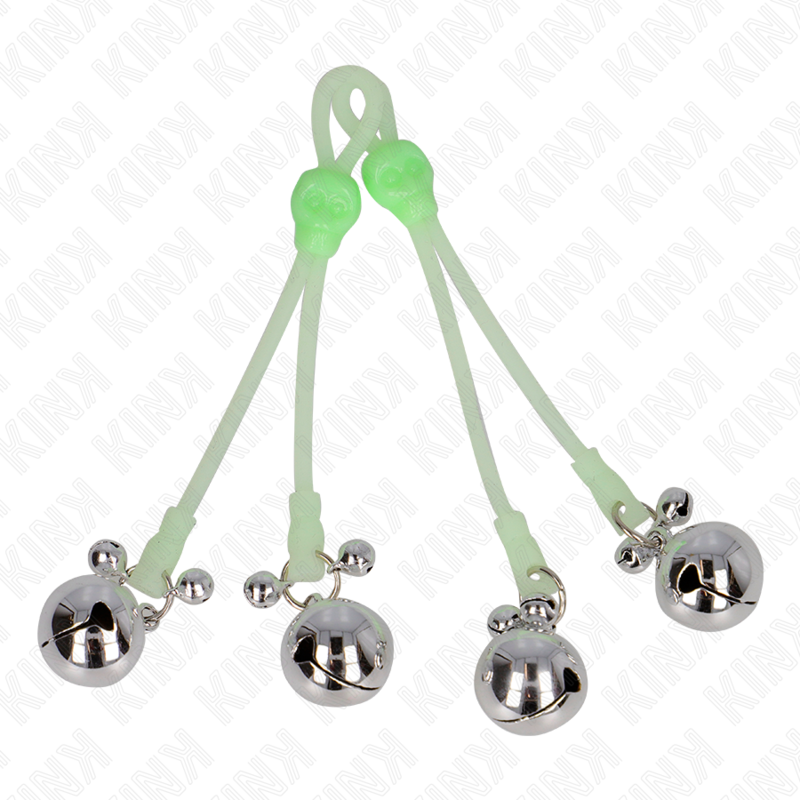 KINK - PINÇAS LUMINOSAS PARA MAMILOS FORMA DE CAVEIRA COM CASCAVEL SONORA AJUSTÁVEL VERDE/PRATEADA