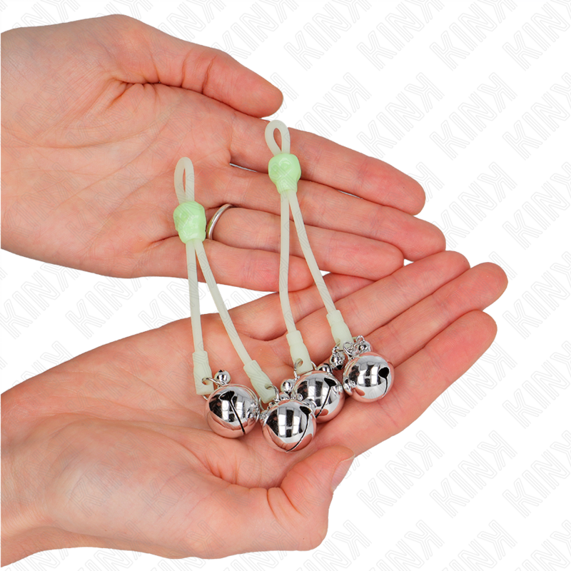 KINK - PINÇAS LUMINOSAS PARA MAMILOS FORMA DE CAVEIRA COM CASCAVEL SONORA AJUSTÁVEL VERDE/PRATEADA