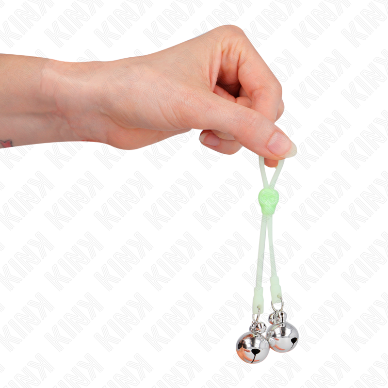 KINK - PINÇAS LUMINOSAS PARA MAMILOS FORMA DE CAVEIRA COM CASCAVEL SONORA AJUSTÁVEL VERDE/PRATEADA