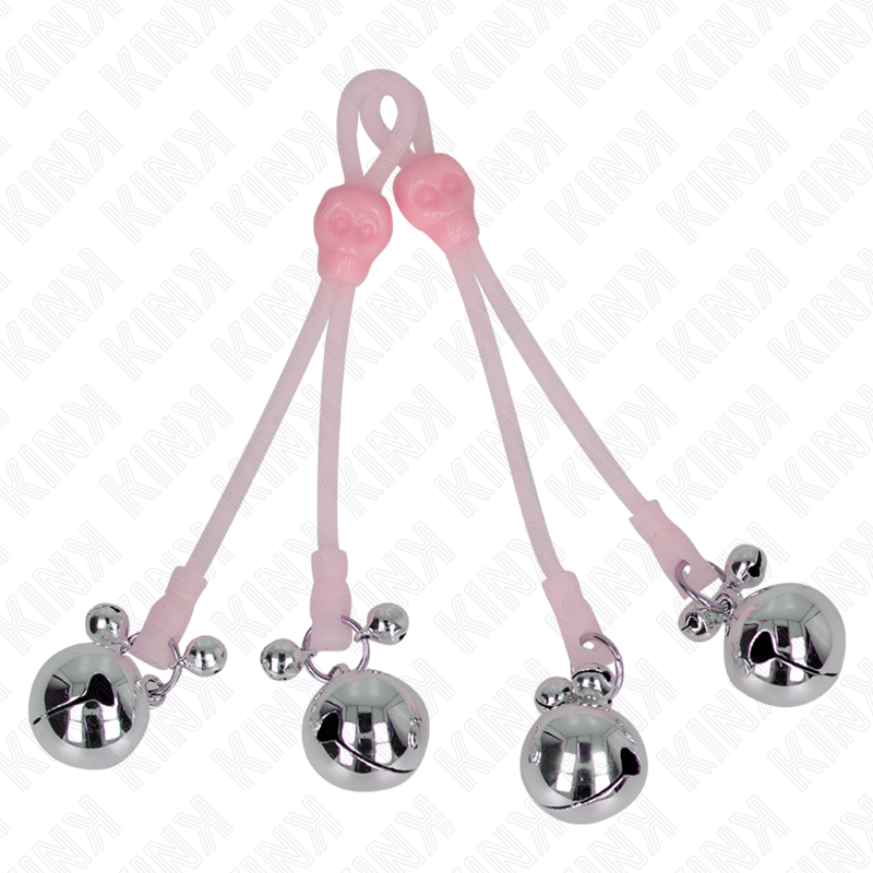 KINK - PINÇAS LUMINOSAS PARA MAMILOS FORMA DE CAVEIRA COM CASCAVEL SONORA AJUSTÁVEL ROSA/PRATEADA